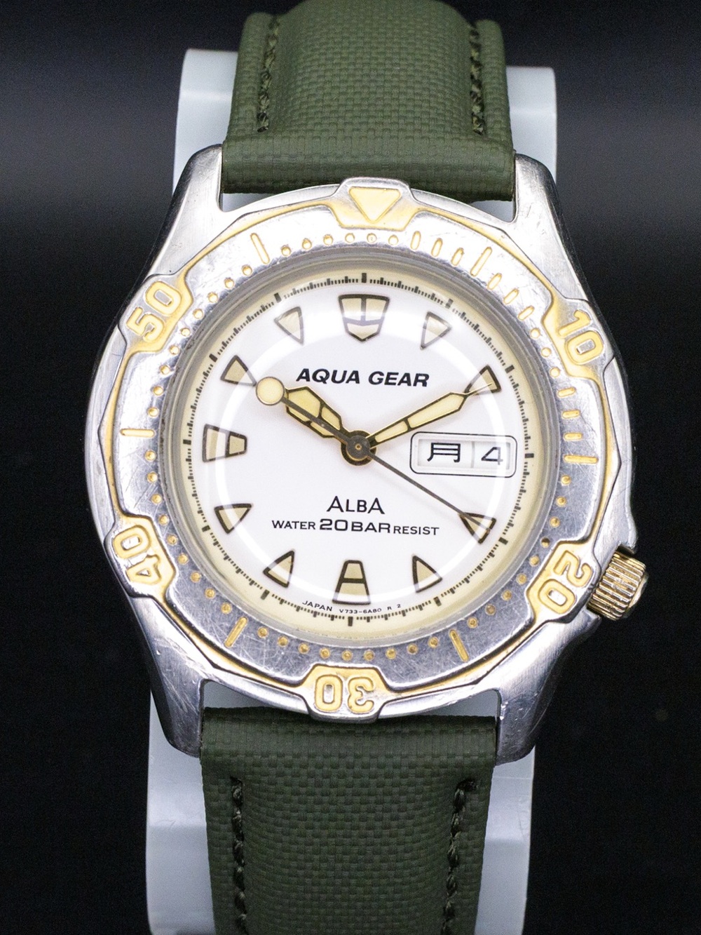 Seiko Alba Rare Aqua Gear V733-6A40 Vintage 36mm JDM Import Day Date Watch